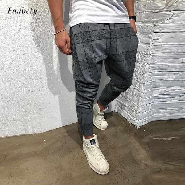 

men's pants summer fashion lace-up mid waist slim track 2021 autumn mens clothing casual retro plaid printed pant gradient pencil, Black