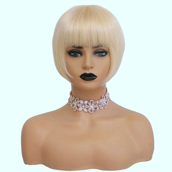 

lace wigs short bob wig natural hair 100% human with bangs colored blonde remy glueless brazilian for women, Black;brown