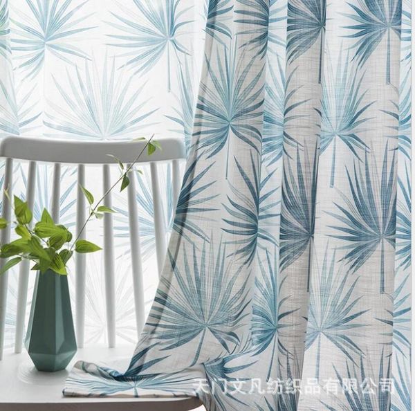 

curtain & drapes blue big leaves american country pastoral style northern european cotton and linen printed curtains for living room bedroom