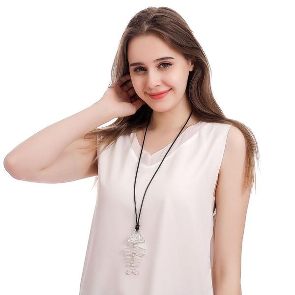 

chains gifts jewelry large massive necklaces creative accessories fish bone pendants silver color female decoration