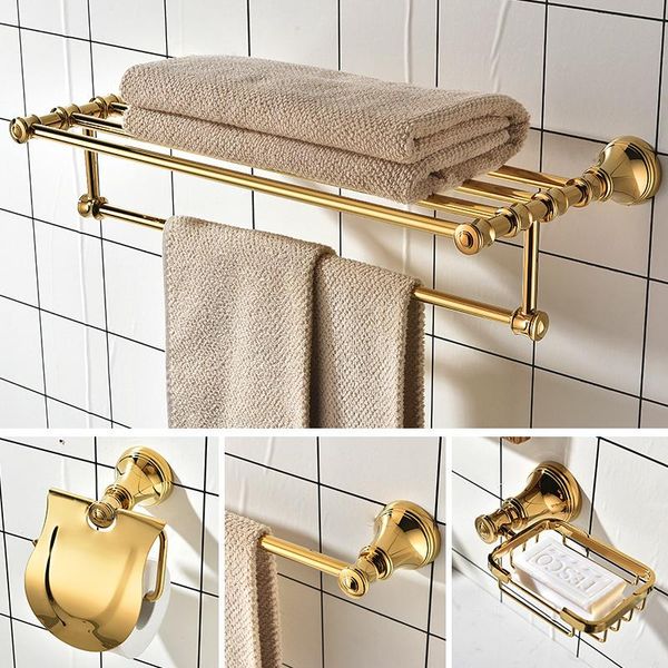 

gold bathroom hardware accessory series soild brass towel rack paper/toilet brush cups holder corner shelf soap dish/basket hook bath set