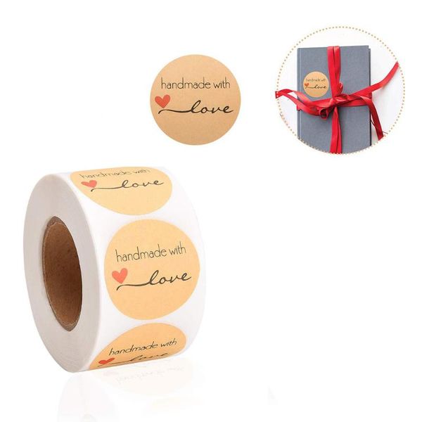 

gift wrap 500pcs thank you stickers round"handmade with love" seal labels roll sticker for package decorate handmade