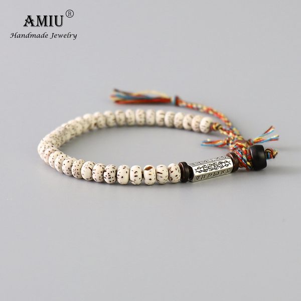 

tibetan buddhist braided cotton thread lucky knots bracelet natural bodhi beads carved amulet handmade bracelets for men, Black
