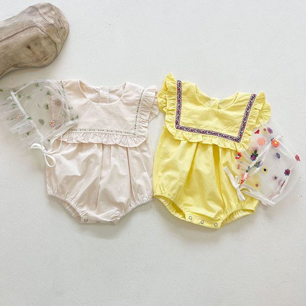 

summer baby girl sleeveless pure color embroidery rompers newborn kids infant baby girl clothes rompers jumpsuits, Blue