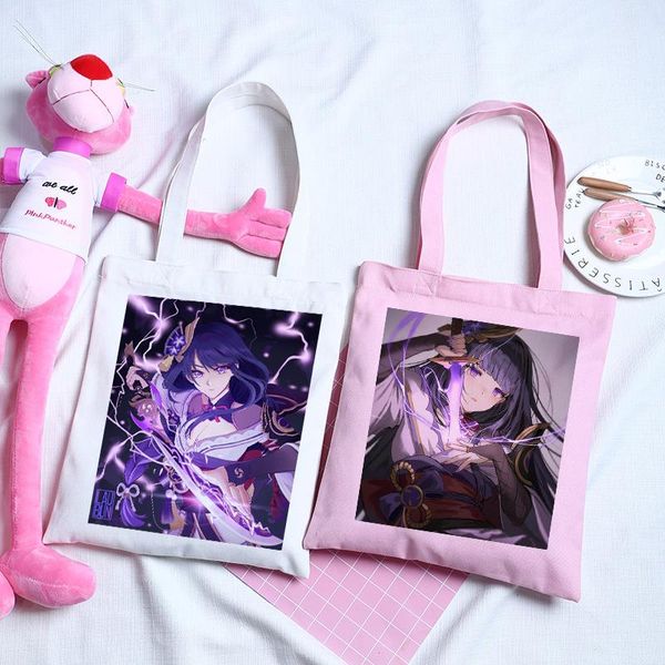 

evening bags genshin impact raiden shogun gothic canvas shopper bag womens punk shoulder japanese harajuku large capacity vintage handbag