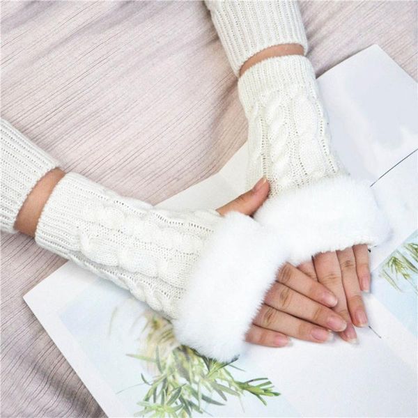 

sports gloves womens fingerless warm mittens autumn half finger windproof for camping hiking outdoor sport, Black
