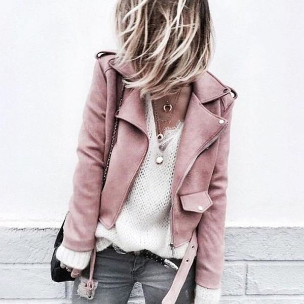 

women's jackets jacket coat 2021 motorcycle women cool zipper basic suede outwear autumn winter solid blue pink belted plus size 4xl 5x, Black;brown