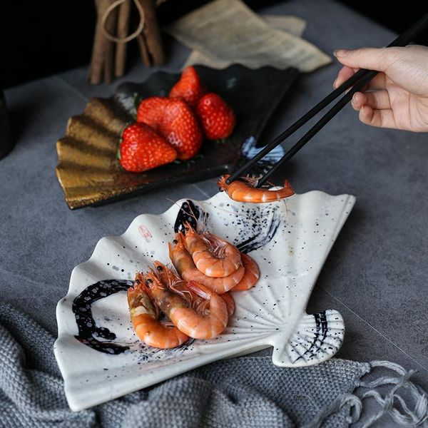 

dishes & plates luoking creative japanese-style tableware hand-painted ceramic sushi plate fan-shaped dessert decorative ornaments