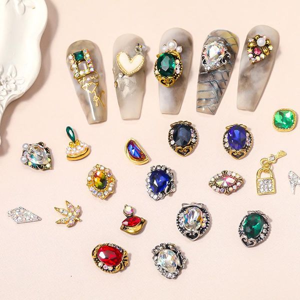 

nail art decorations retro alloy 3d zircon ornaments rhinestone charm crystal diamond shaped jewelry accessories, Silver;gold