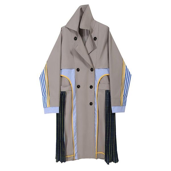 

women's trench coats zcsmll loose women windbreaker turn-down collar long sleeve patchwork color jacket 2021 autumn winter korean fashi, Tan;black