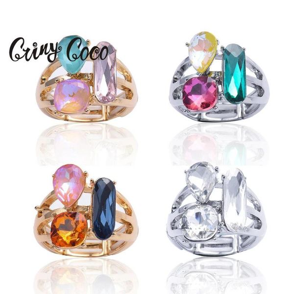 

cluster rings cring coco gold color for women female fashion alloy adjustment crystal stone ring jewelry 2021 girl friend gifts, Golden;silver