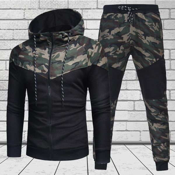 

men's tracksuits 2021 tracksuit men autumn camouflage 2 piece set long sleeve shirt and pants workout clothes jogging suit sportswear, Gray