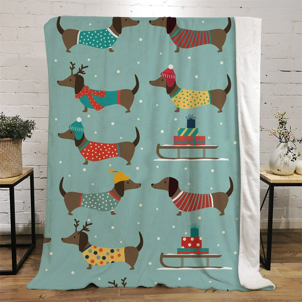 

cloocl cartoons animal dachshund dog print flannel blankets shawl office air conditioning nap travel blanket 3d keep warm shawls