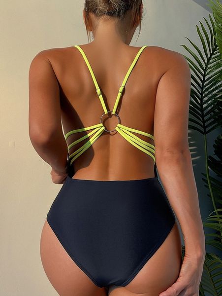 

ring linked one piece swimsuit g1oe#, White;black