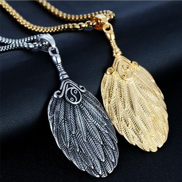 

pendant necklaces feather man stainless steel pendants fashion necklace 2021 gifts for male accessories neck wholesale punk stly, Silver