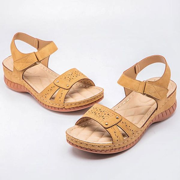 

dress shoes women pu leather sandals ladies sewing mid heels female summer wedges open toe casual platform retro 2021, Black