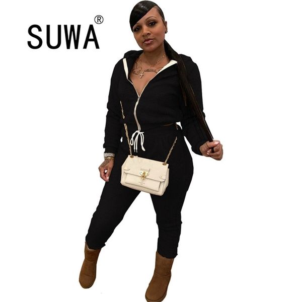 

solid color fall winter clothes hairy two piece pants sets women casual outfits zipper long sleeve coats high waisted trousers 210525, White