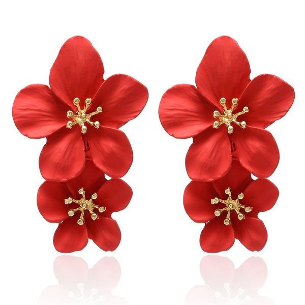

red floral earring big resin acrylic flower drop earrings long for women christmas year party jewelry gift dangle & chandelier, Silver