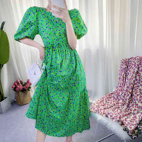 

casual dresses spring summer korean style floral short sleeved one-piece pull-over boho long dress with sashes green purple nfil, Black;gray