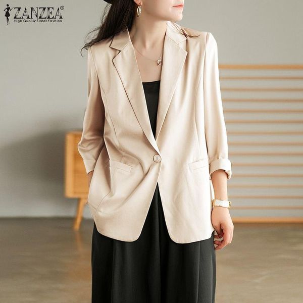 

women's suits & blazers zanzea elegant women blazer spring lapel neck long sleeve ol work jackets fashion solid thin coats casual outer, White;black