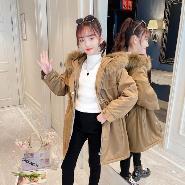 

down coat teen girls parkas winter classical kids long jacket fur hooded warm outerwear christmas 4-14years, Blue;gray