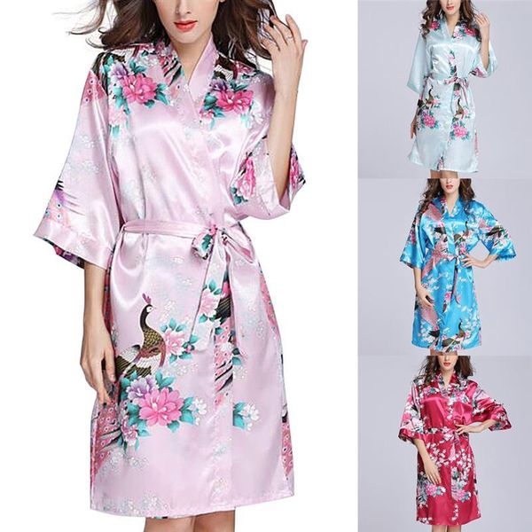 

women's sleepwear short bridesmaids robe summer floral kimono dressing gown, Black;red