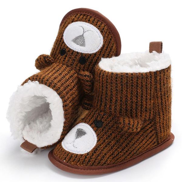 

boots winter super keep warm infant toddler shoes booty born baby crib snow knitting cute cartoon bear, Black;grey