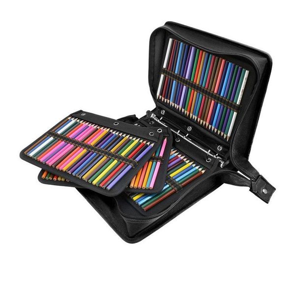 

pencil bags 216 holes school case pu leather spiral folding penal pencilcase large multi sketch pen bag box pouch for painting kids