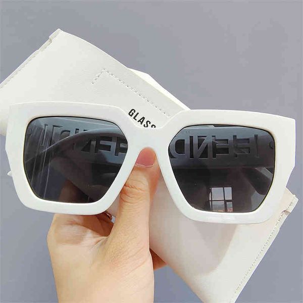 

fashion oversized frame style sunglass letter hollowed out sunglass ins same square glass women, White;black