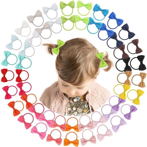 

hair accessories 50 pieces 2 inch baby girls bows elastic ties grosgrain ribbon bow with rubber band ponytail holders, Slivery;white