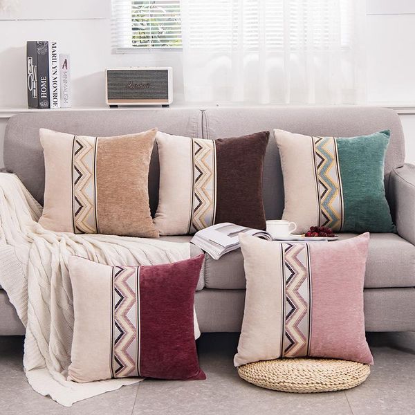 

cushion/decorative pillow soft patchwork stripe chenille cushion cover 45*45cm pillowcase home year decorative sofa car case christmas gifts