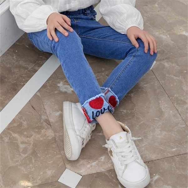 

jeans kids girls pants elastic waist casual children long springt autumn clothing cartoon clothes trousers, Blue