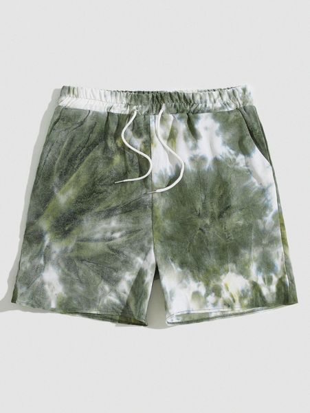 

romwe guys tie dye corduroy drawstring shorts a0iq#, Black