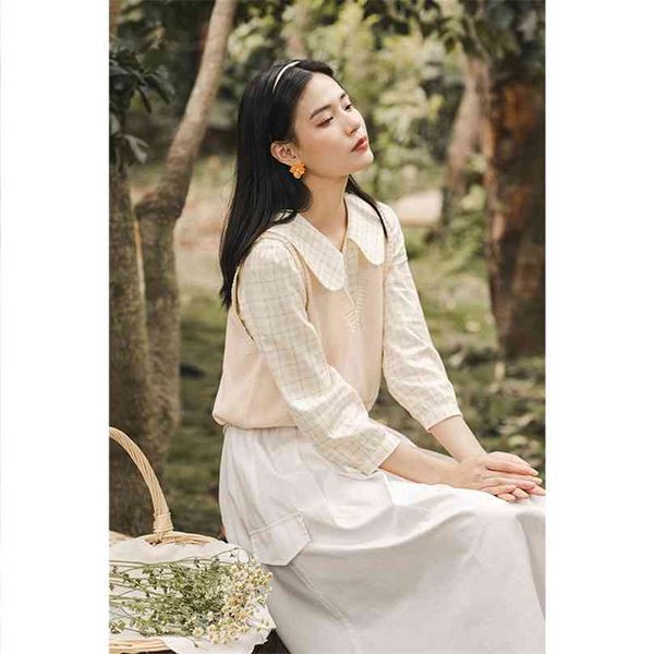 

inman autumn winter artsy style simple design all match female girl women sweater vest 210915, Black;white