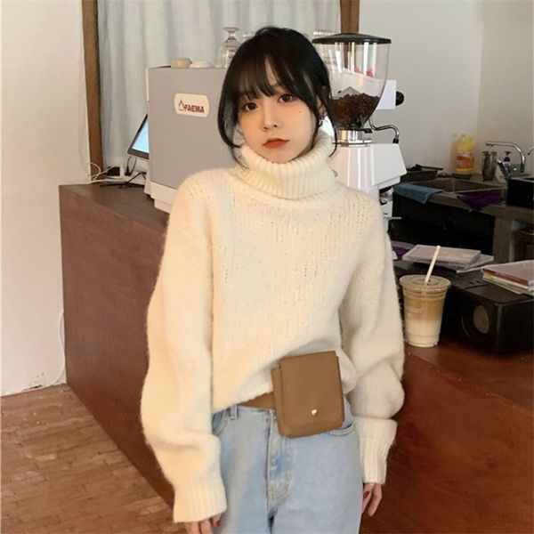

turtleneck sweater women's thick warm short long-sleeved jacket autumn and winter loose outer wear pullover knitted uk398 210507, White;black