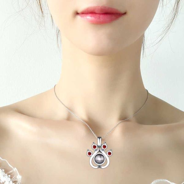

pendant necklaces personalized 12 birthstone projection love dog claw necklace customize name po silver o-chain for women jewelry gift