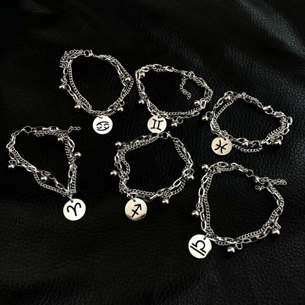 

link, chain korea perfect pure titanium steel twelve constellations simple hip hop disco dancing tide bracelet for men and women luxury, Black