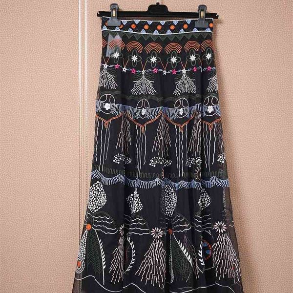 

truevoker european high street runway designer skirt lady retro indie folk embroidered midi long black lace party 210602