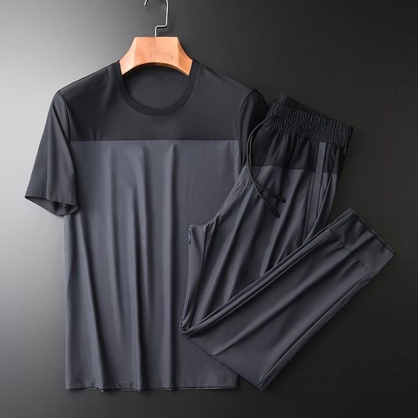 

men's tracksuits summer mens sets (t-shirt+pants) luxury black grey patchwork sport casual man tracksuit plus size 4xl slim fit male, Gray