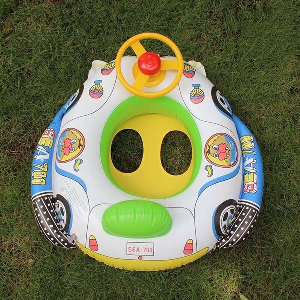 

children's thickened steering wheel boat inflatable yacht car sitting circle swimming with horn, Blue