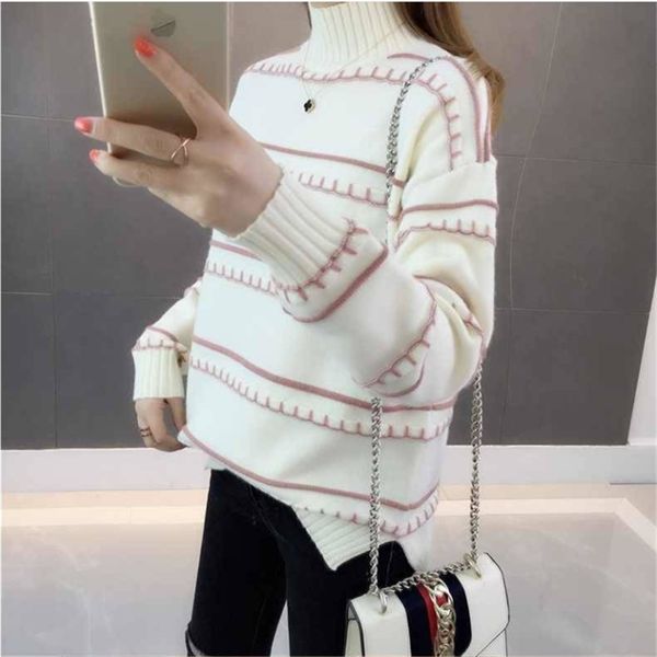 Winter und Herbst Casual Oansatz Stil Frauen Gestrickte Pullover Pullover Volle Hülse Damen Mode Pullover Weibliche 210427