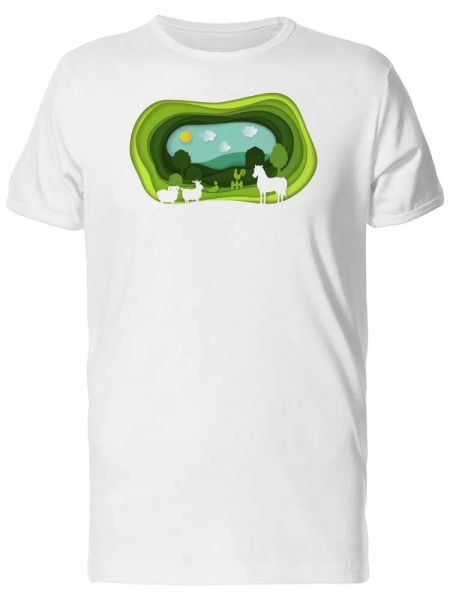 

farm animals on green landscape tee men's -image by shutterstock, White;black