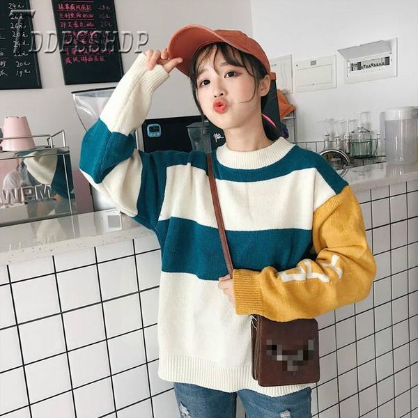 

women's sweaters 2021 harajuku alphabet stripe patchwork women sweater korean young lady female, White;black