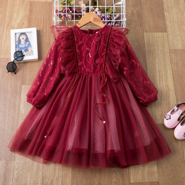 Mädchen Rüschen Spitzenkleid für Kleinkinder Pailletten Weihnachten Flatterärmel Tiered Princess Tüll Kleidung Outfit 210529