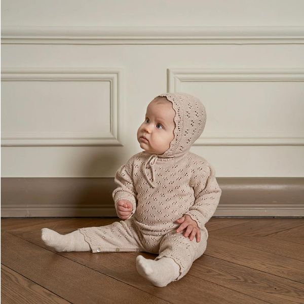 

autumn baby romper knitted jumpsuit girl lace long-sleeved fall winter hooded crawling clothes pullover, Blue