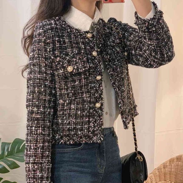 

jackets black tweed cropped women autumn winter coat bomber jacket harajuku streetwear clothes oversized outerwear button 0wvh, Black;brown