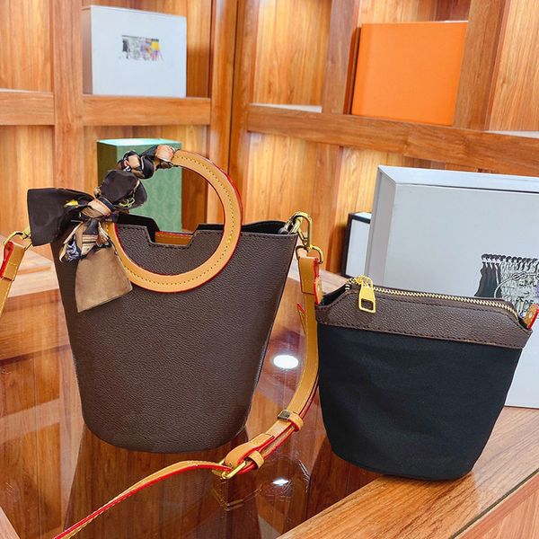 

2 pieces set bucket bags luxurys designers drawstring fashion womens crossbody handbag shoulder bag purse mini cross body
