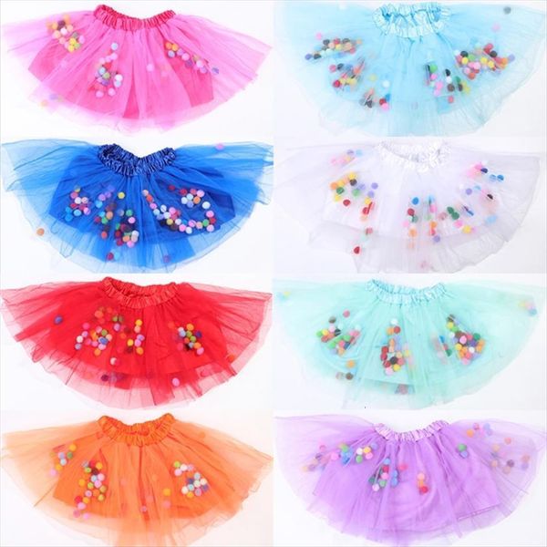 

toddler kids girls ballet women skirt dance tutu with rainbow pom puff balls princess layered tulle fluffy pettiskirt, Blue