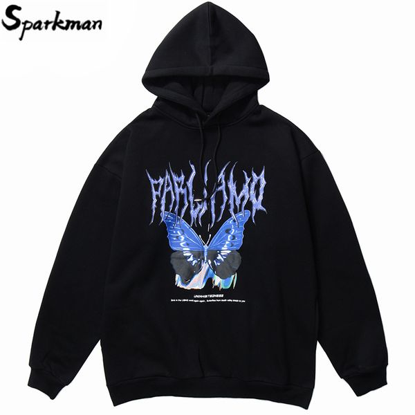 

men's hoodies & sweatshirts men hip hop sweatshirt butterfly streetwear harajuku hoodie pullover oversized autumn cotton hiphop loose d, Black