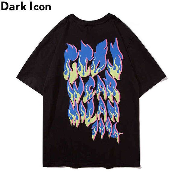 

gradient flame hip hop t-shirt men summer streetwear men's tshirt cotton tee shirts 210603, White;black